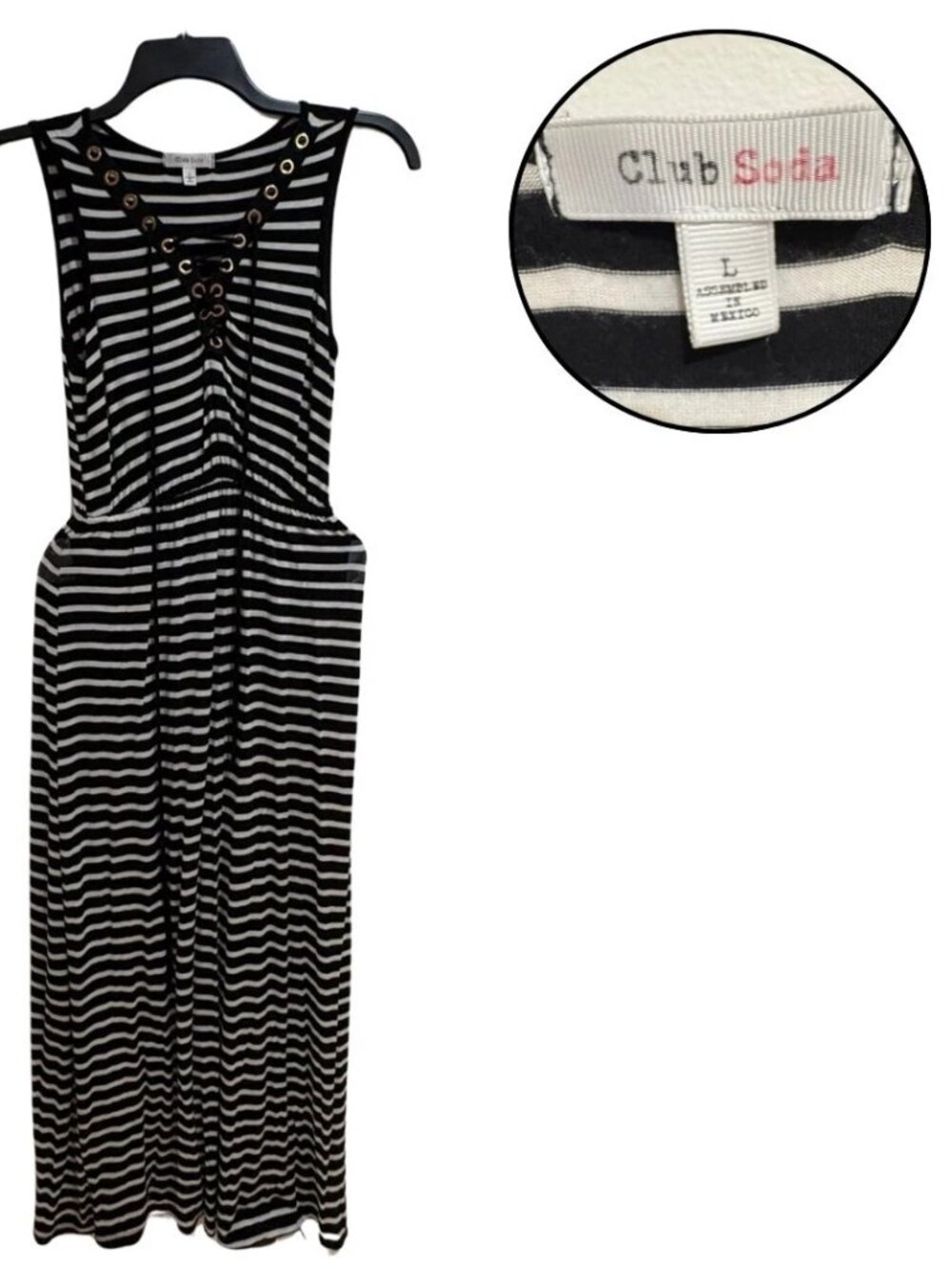 Club Soda Striped Lace-Up Maxi Dress Women's Size Large